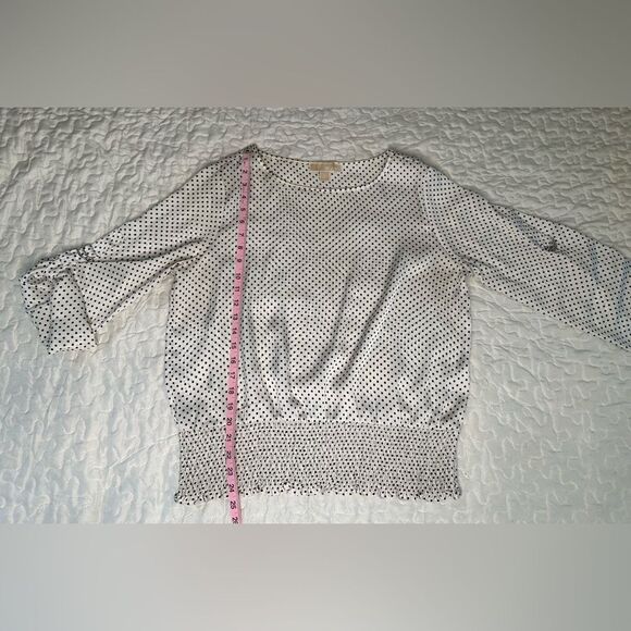 Michael Michael Kors Polka Dot Blouse Vintage-Inspired Chic Smocked Hem Large - Picture 9 of 11